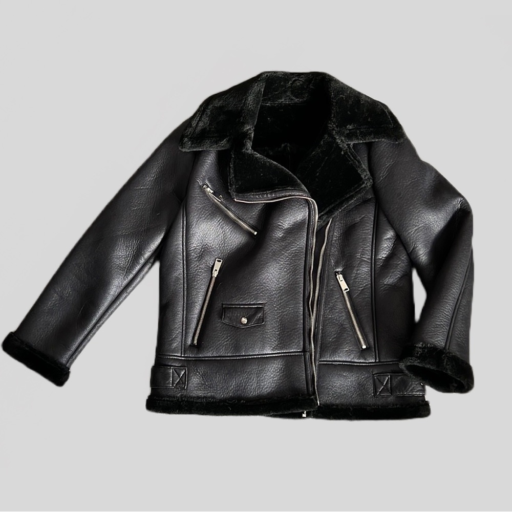 NWOT AFTF BASIC OUTERWEAR Women's Black Motorcycle Faux Fur Suede Jacket Size XL